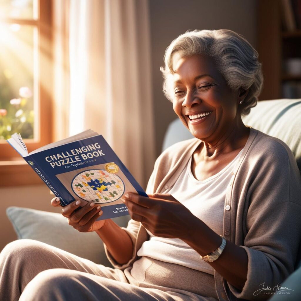 woman over 60, doing Puzzles in a book that are great for cognitive health