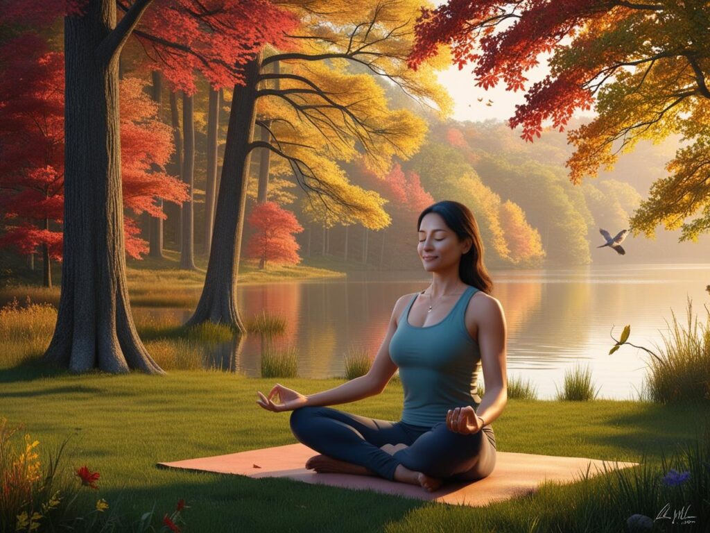 woman practicing mindfulness in a serene natural setting