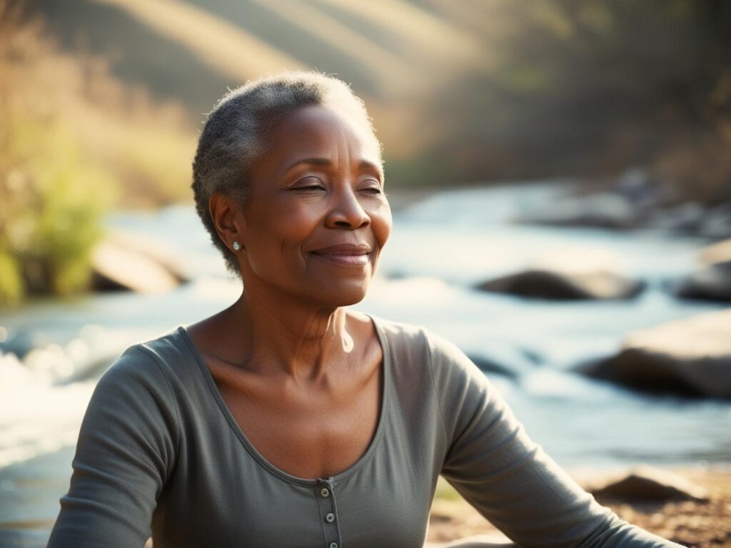 woman practicing quiet reflection surrounded by nature