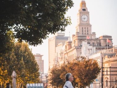 older women exercising in city